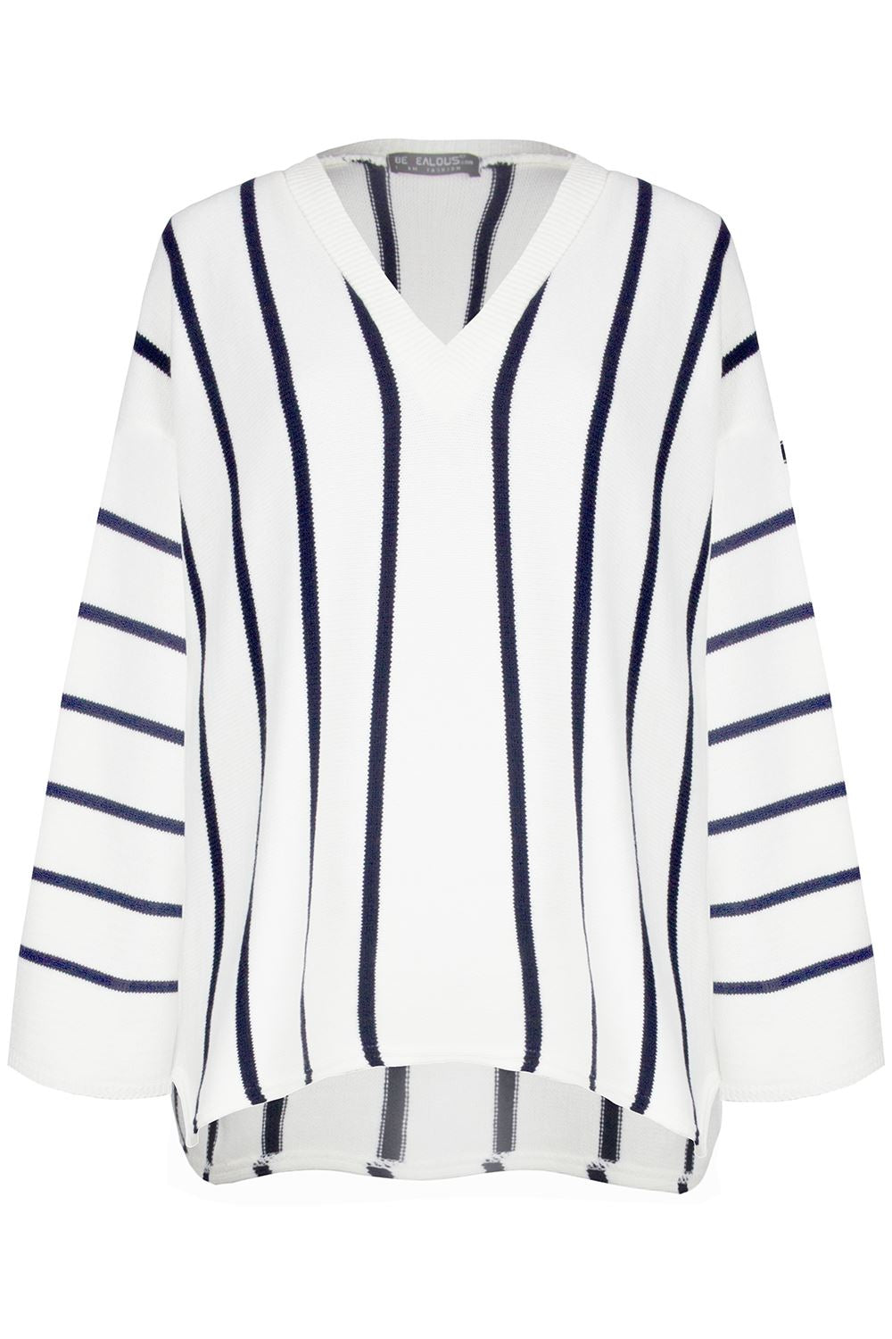 Womens Ladies V Neck Side Split Sleeve Hi Lo Oversized Baggy Knitted Jumper Top