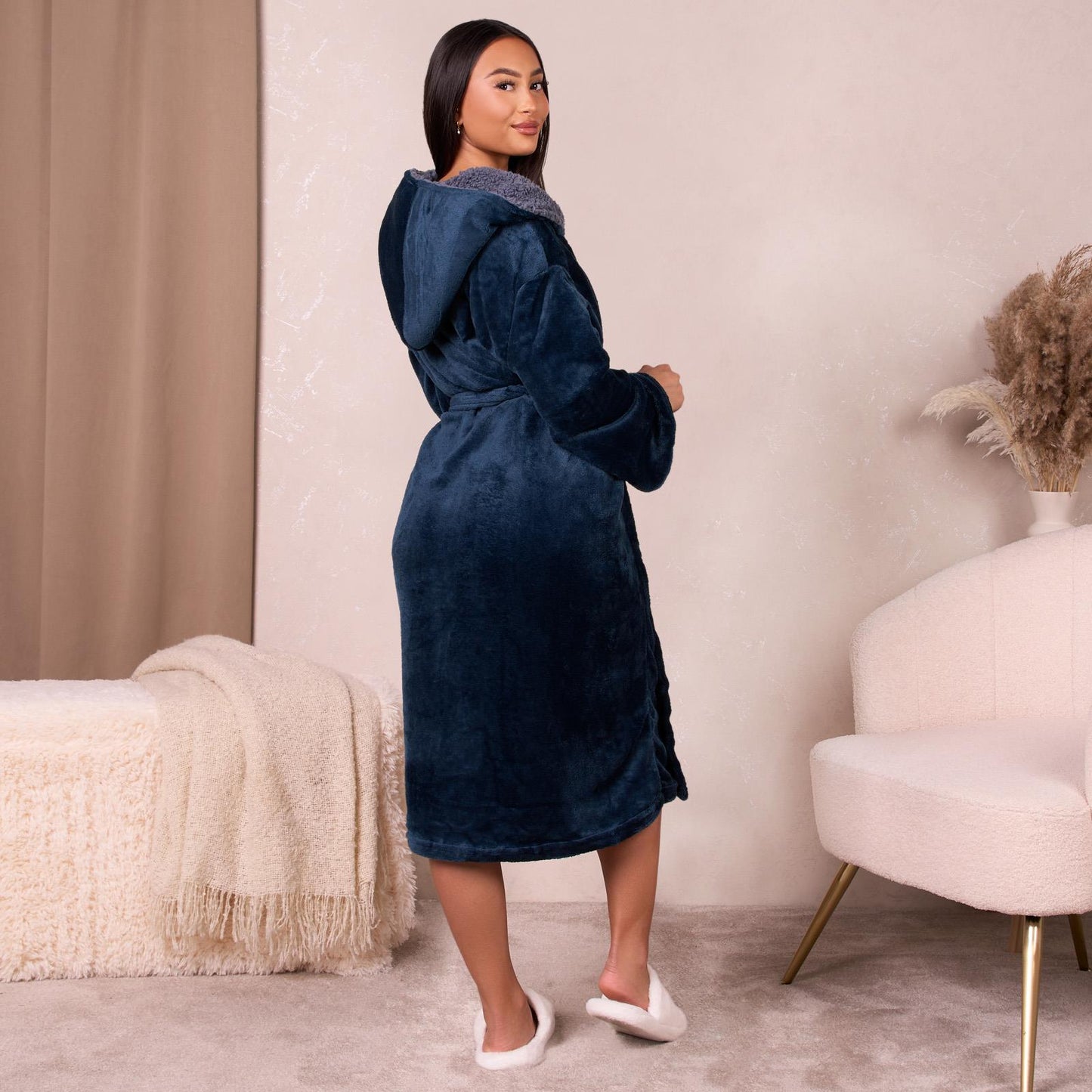 OHS Flannel Dressing Gown Soft Fleece Adults Unisex Thermal Winter Bathrobe