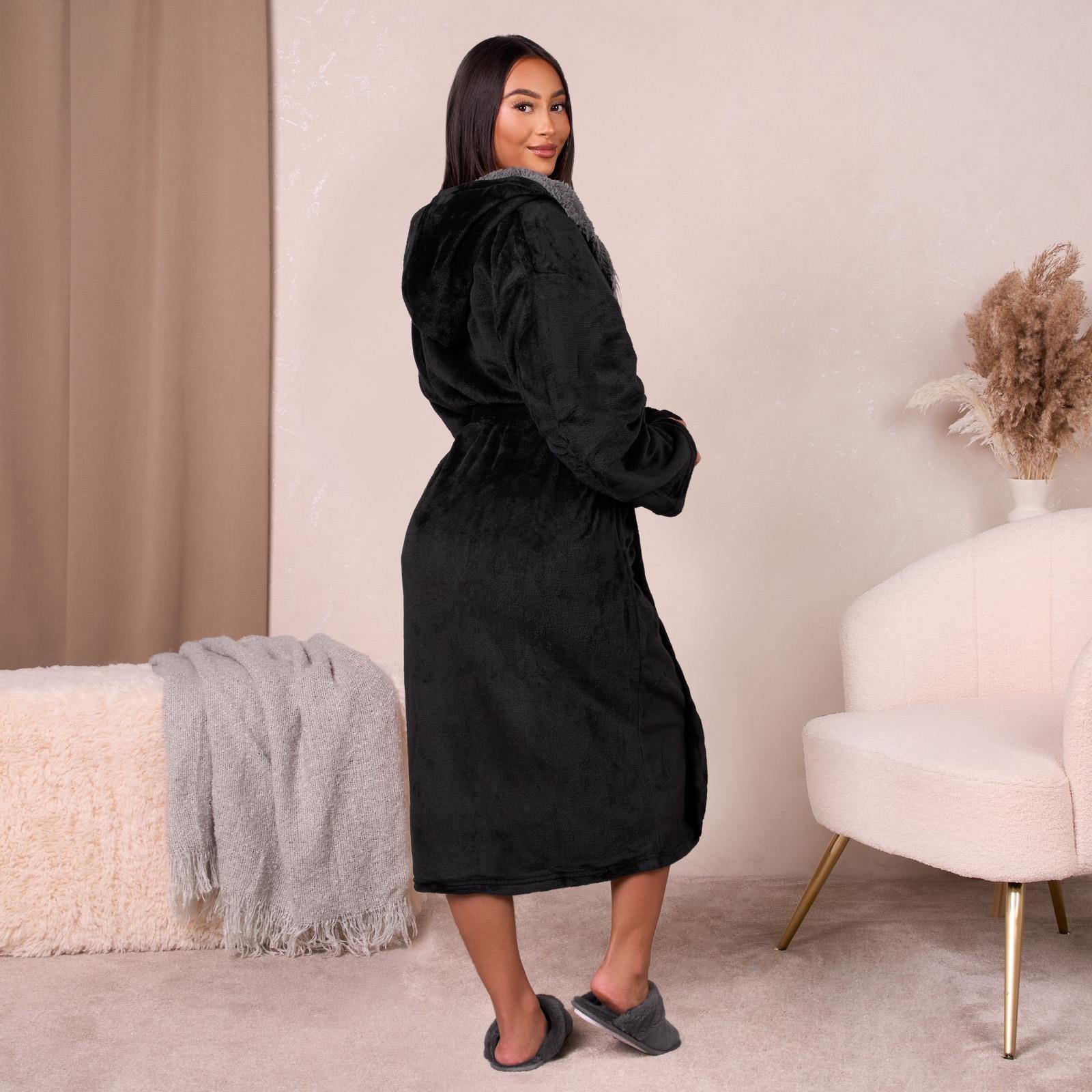 OHS Flannel Dressing Gown Soft Fleece Adults Unisex Thermal Winter Bathrobe