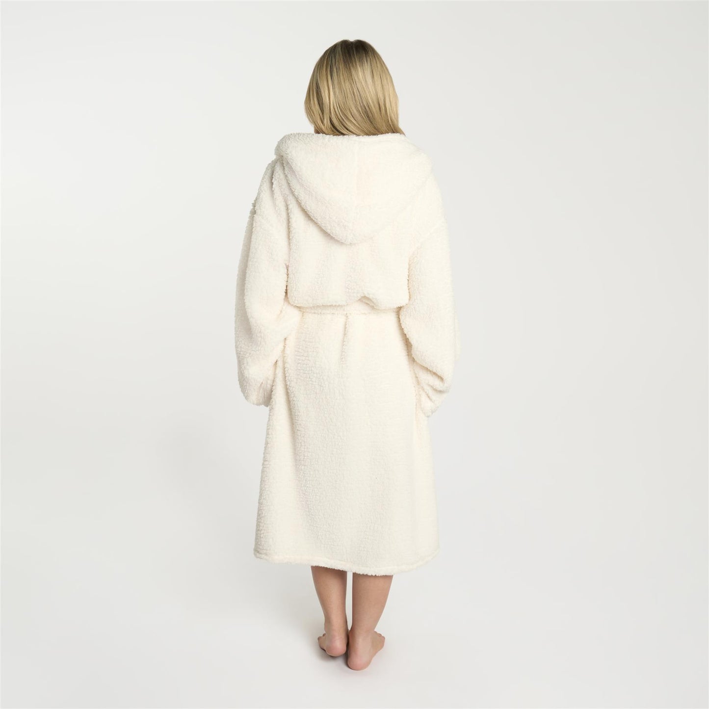 OHS Teddy Fleece Long Dressing Gown Ladies Warm House Coat Hooded Long Cosy Robe