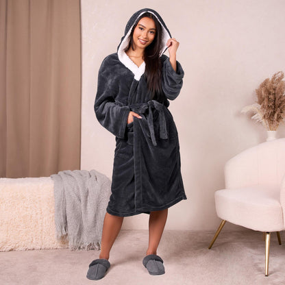 OHS Flannel Dressing Gown Soft Fleece Adults Unisex Thermal Winter Bathrobe